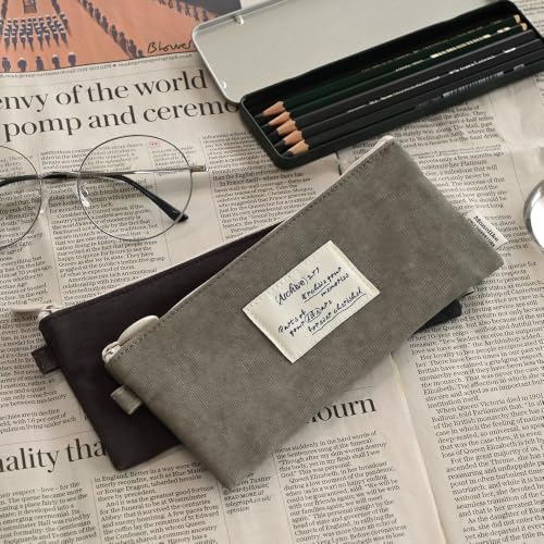 Image of Monolike Archive247 Faded Pencil Case, Light Gray - Classic Muted Tone Desk Organizer, Vintage Minimalist Writing Instrument Pouch