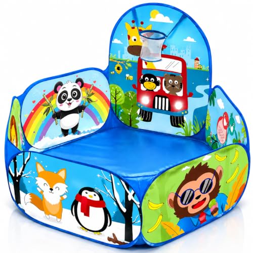 Image of Magicwand Large Size Multi-Colored Pop-Up Tent, and Basketball Pit for Toddlers (Animal Ball Pool)