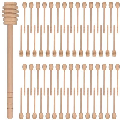 CHUENKUK Lot de 60 cuillères à miel en bois de 15 cm - Mélangeur à miel en bois - Pour cuisine, petit-déjeuner, confiture