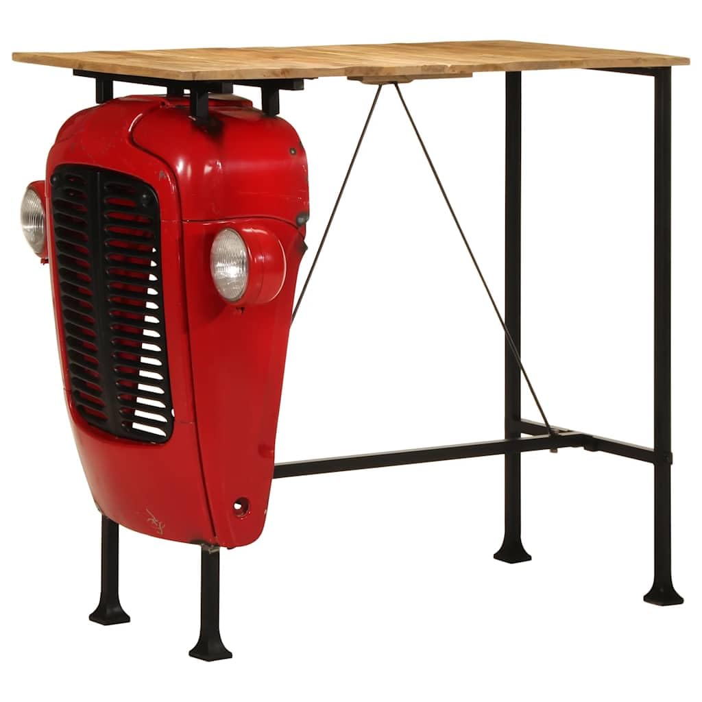 7-TLG. Bar-Set aus Massivholz Mango mit pulverbeschichtetem Stahlgestell, Stehtisch Set mit Traktor-Design und Fußstütze, 110 kg Belastbarkeit pro Sitzplatz