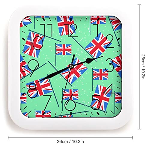 Pendule murale Union Jack silencieuse de 26x26cm pour décoration maison