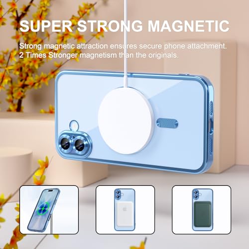 Image of Misea Magnetic for iPhone 17 Case Compatible with MagSafe Light Blue | [Never Yellowing] [Military Drop Protection] Full Camera Lens Protector Plating Soft Clear Phone Case for Women, Sky Blue