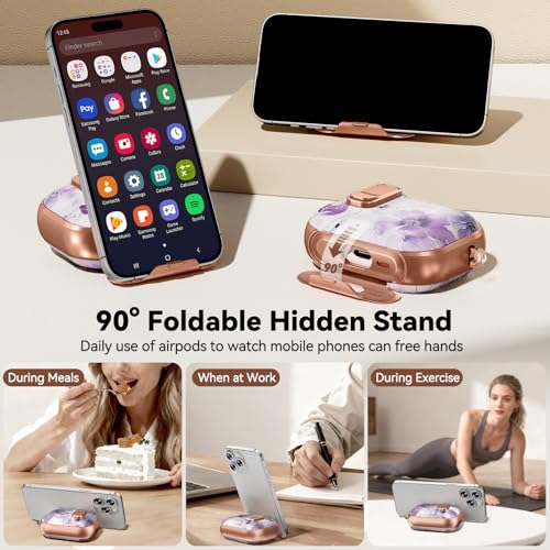 Image of for AirPod Pro 3 Case 2025, with Safty Lock & Phone Stand for Floral AirPod Pro 3 Generation Case Cover for Women Girly, iPod Pro 3 Cases with Keychain & Cleaner Kit -Purple Ink Wash Flower