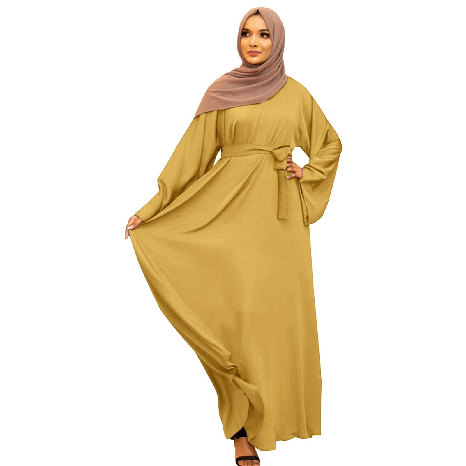 Generisch Sukienka hidżabska, Corban, Ramadan, elegancka sukienka na całe ciało, długa odświętna sukienka dla kobiet, hidżab, kaftan, na plażę, bawełna, tradycyjna odzież arabska