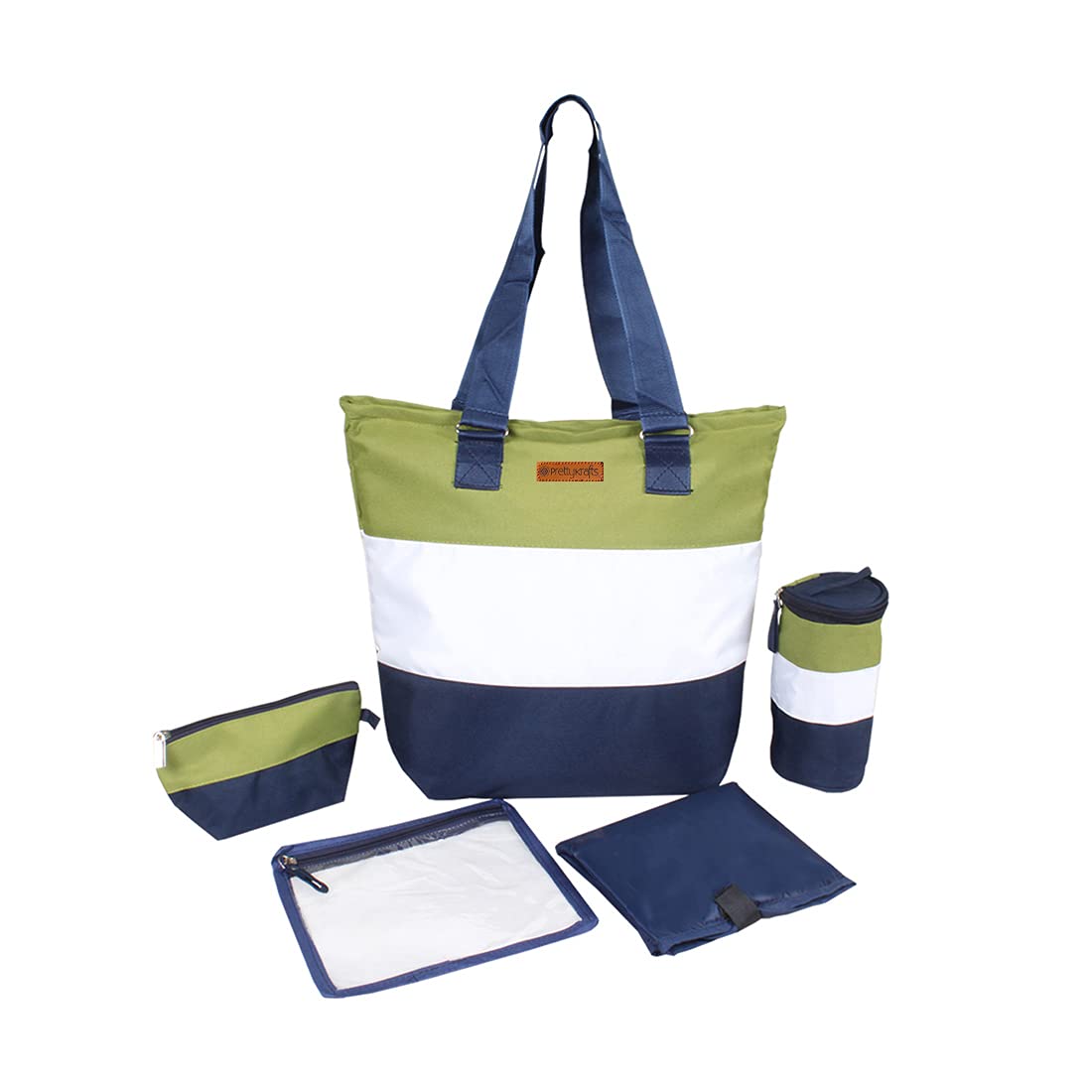 PrettyKrafts Polyester Fisher Preppy Large Capacity Multi-Function Waterproof Durable Insulated Diaper Bag/Bottle Cover Set of 5 (Green-Blue)-image-21