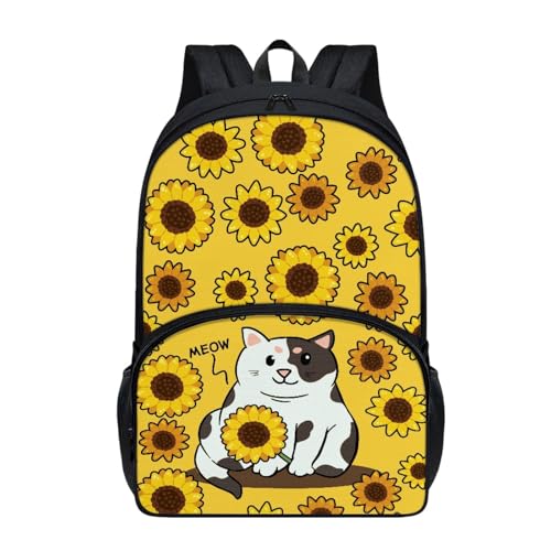 HUIACONG Sunflower Cat Women Backpacks Fashion Ladies Shoulder Bag School Travel Casual Rucksack Adult Light Laptop Bag Daypack for Girls Boys Large Capacity Bookbag
