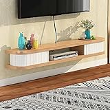 SORVA Mueble de TV Flotante, Mueble de TV montado en la Pared de Madera Maciza Mate, Consola de TV Colgante para Cajas de Cable Enrutadores Reproductores de DVD/D / 140CM