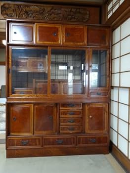 カリモク家具 飾り棚 茶箪笥 茶棚 和風家具レトロ Amazon.co.jp: 茶箪笥茶ダンス和茶棚和風飾り棚和家具欅?幅