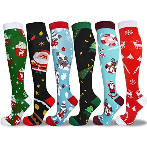 LEOSTEP 6 pares de calcetines de compresión de Navidad novedad para hombres, mujeres, niñas, niños, regalo creativo de calcetines de Navidad, Navidad, L-XL Cover