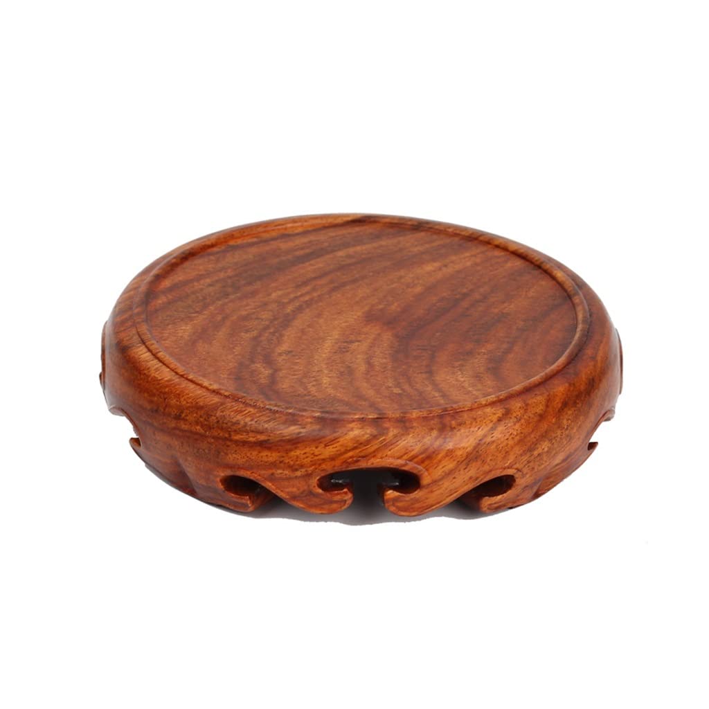 ADERFETBI Plant Pot Saucer Bonsai Base Round Hand-carved Rosewood Teapot Fish Tank Strange Stone Jade Ornaments Wooden Plant Holder(XL)