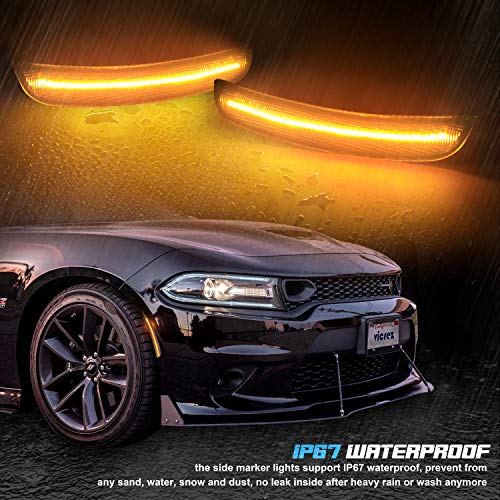 NDRUSH Smoked Lens LED Side Marker Lights Front Bumper Sidemarker Lamps Reflectors Compatible with 2015 to 2020 Dodge Charger Amber - Pack of 2 - Thumbnail 3