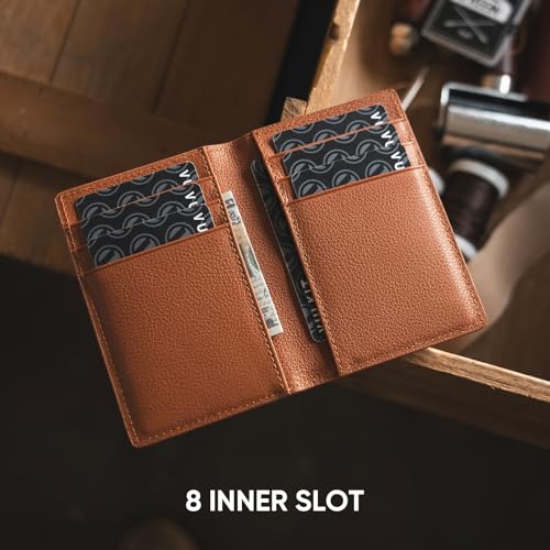 Image of VULKIT Bifold Front Pocket Slim Wallet RFID Blocking Minimalist Thin Genuine Leather Credit Card Holder Wallet for Men and Women Litchi Brown