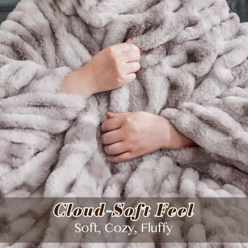 VFROO 700GSM Faux Fur Throw Blanket, Ruched Soft Fuzzy Blankets,Warm Cozy - image 4