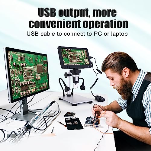 Poothoh 7-Inch Digital Microscope 1200X With 1080P Hd Screen Coin Microscope, 10 Led Lights, Wired Remote Control, Metal Stand Adult Welding Microscope, Windows/Mac Os Compatible #TOP6