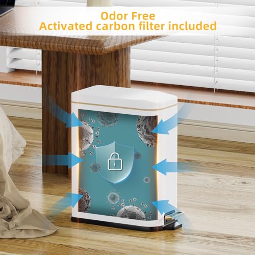 Image of KdbK Bathroom Trash Can with Soft Close Lid, 15L / 4 GallonRectangular Trash Can with Removable Wastebasket, Step Pedal, Slim Wastebasket for Bedroom, Home Office,White