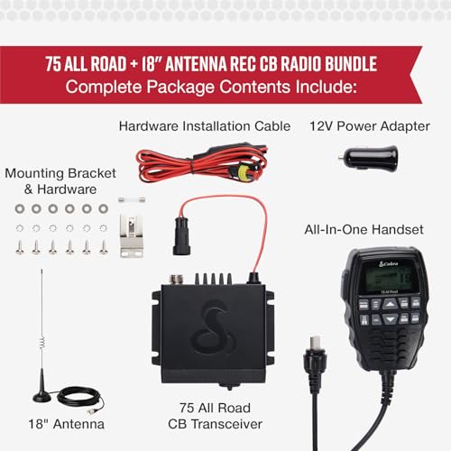 Image of Cobra 75 All Road Wireless CB Radio, Black & HG A1000 18.5 inch Magnetic Mount CB Antenna - Heavy Duty Magnet, for use in Cars, SUVS Recreational Vehicles 100 Watt Power Handling Capability, Black