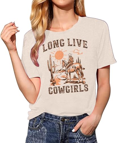 Cowboys Boots Shirts Women Long Live Western Vintage Cowgirl Graphic Tees Funny Letter Print Country Music Tshirt2