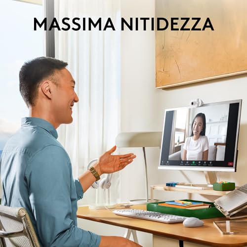 Brio 100 Full HD per riunioni e streaming, bilanciamento automatico illuminazione, microfono integrato, copriobiettivo, USB-A per Microsoft Teams, Google Meet, Zoom ecc - Bianco - Webcam - Immagine 1