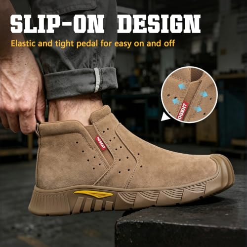 Image of Hogent Steel Toe Work Boots for Men, Slip On Welding Safety Boots