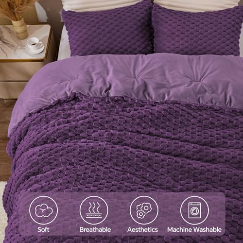 Image of BEDELITE Fluffy King Size Comforter Set - Purple Fleece Soft Comforter for King Size Bed, Luxury Warm Bedding Set for Winter, Fuzzy Bed Set 3 Pieces (1 Comforter, 2 Pillowcases)