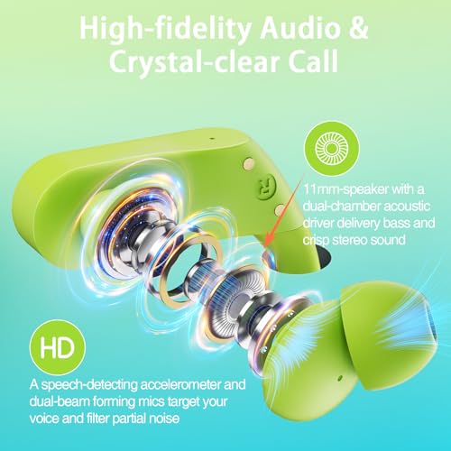 Wireless Earbuds Bluetooth Headphones 110Hrs Playback Sports Ear Buds with 2200mAh Charging Case & Dual Power Display Over-Ear Stereo Bass Earphones with Earhooks for Running Workout Green - Image 6