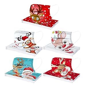 50Pcs Adult Christmas Theme Printed Disposable_Face_Masks for Party,Multi Pattern 3-ply Breathable Face Protection Covering