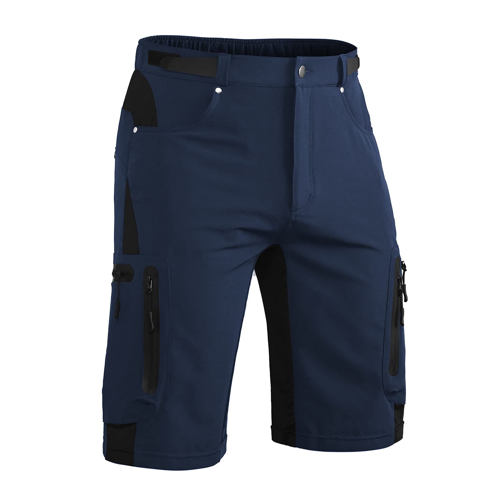 Hiauspor Mens-Mountain-Bike-Shorts-MTB Outdoor Hiking Shorts Quick Dry Lightweight Cargo Pants with Zipper Pockets (Dark Navy, L)