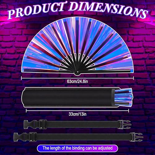 Image of FairySandy Large Rave Fan UV Glow Clack Summer Hand Fan with Thigh Holster for Women Carnival Party Supplies for Carnival Edm Music Festival Club Accessories(Purple Laser,Laser Color)