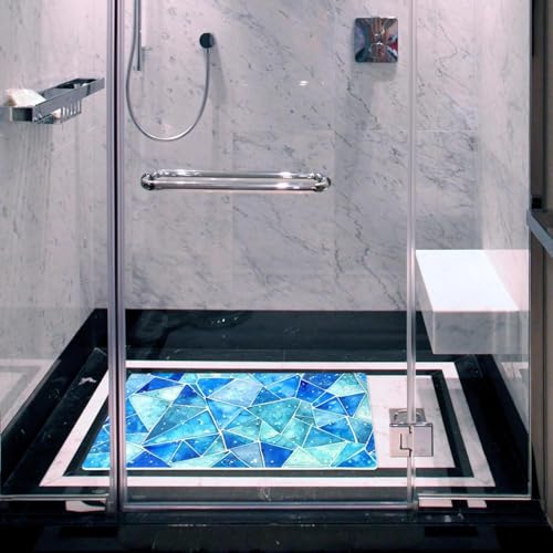Tapis de bain antidérapant extra long bleu aquarelle pour douche