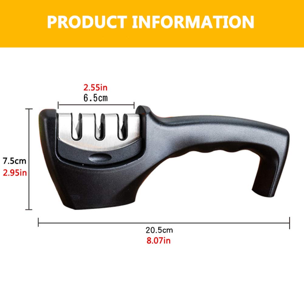 Affilacoltelli da Cucina, 3 Stadi Casa Testa di Macinazione Staccabile Base Antiscivolo Design Ergonomico Affilatura Black