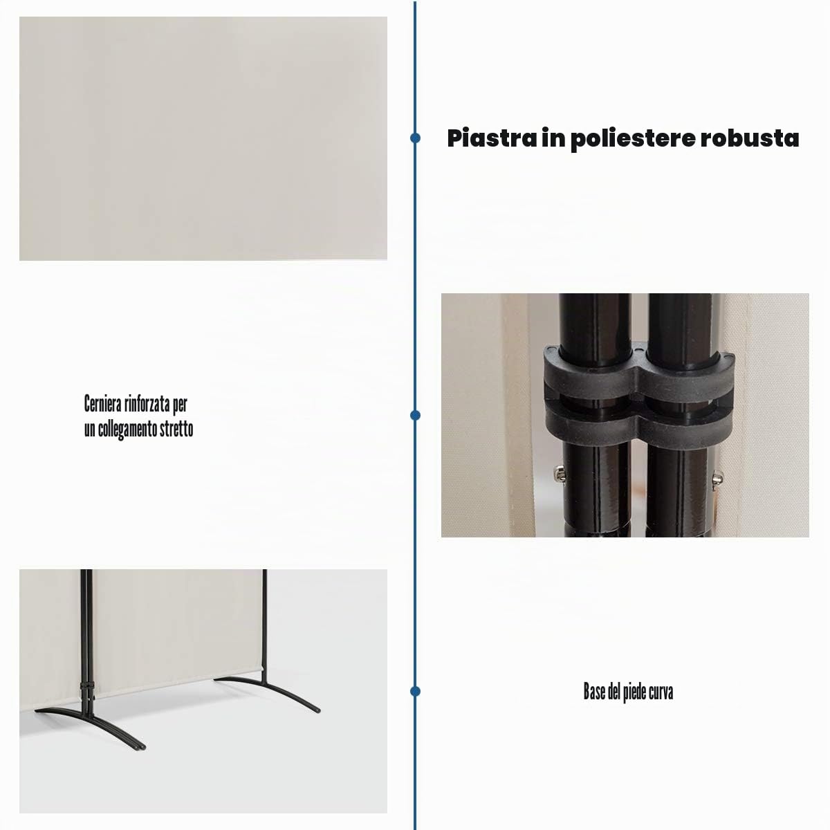 FANTASK 260 x 183 cm, divisorio pieghevole, 3 pezzi, divisorio da parete in metallo e poliestere, frangivista, divisore interno per casa, ufficio, terrazza, extra largo