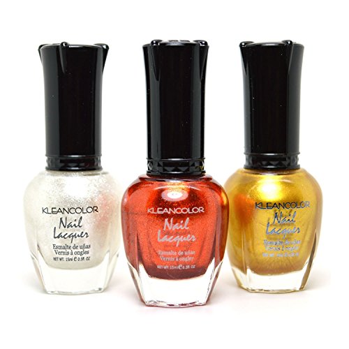 3 KLEANCOLOR NAIL POLISH METALLIC WHITE ORANGE YELLOW ART LACQUER + Free ZipBag