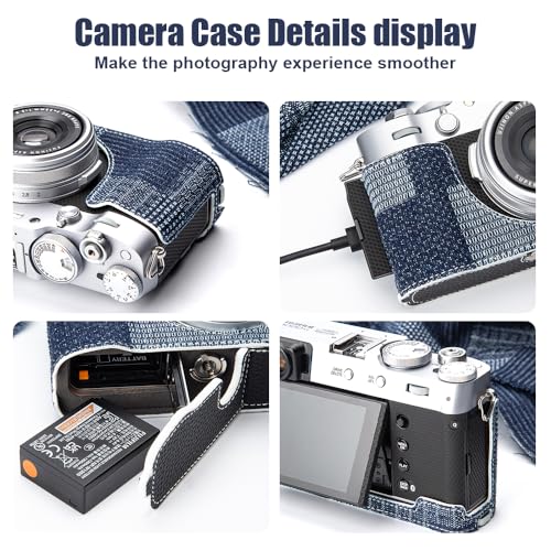 X100VI Leather Vintage Half-case Camera Protection case Handcrafted Camera case, Suitable for Fujifilm X100VI (Denim Patch Set) - Thumbnail 4
