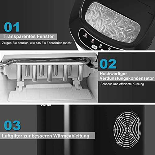 RELAX4LIFE Eiswürfelmaschine, Eismaschine mit Eiswürfelschaufel & Eiskorb, 2 Eiswürfelgrößen, 12 kg in 24 Std., 9 Eiswürfel in 6-13 min, 2,2 Liter Wassertank, Ice Maker für Haushalt Büro (Grün) – Bild 6