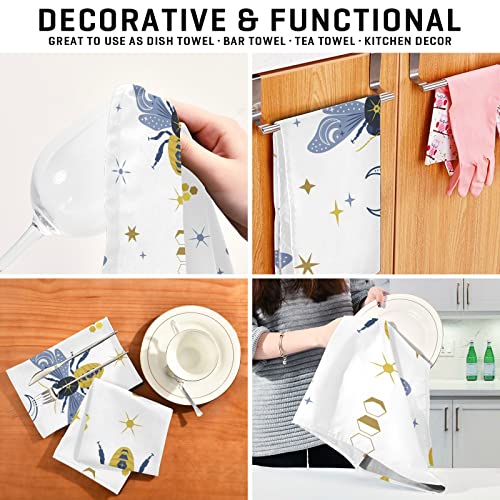 Boenle Kitchen Towels Set Of 4, Bee Moon Stars Boho Bohemian Absorbent Microfiber Dish Hand Towel Farmhouse Quick Dry Cleaning Cloth Tea Towels Dishcloths Decorative #TOP4