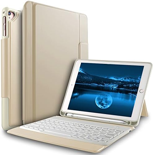 Bosewek Keyboard Case for New iPad 9.7 2018 - Lightweight One-Piece Wireless Keyboard Case with Pencil Holder for Apple New iPad 9.7 2018 2017 iPad Pro 9.7 iPad Air 2 iPad Air Tablet (Gold)