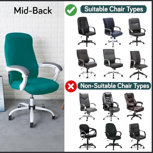 Image of HOKIPO 'SereneSolids' 140 GSM Office Chair Cover for Desk Chair (Mid-Back) - Stretchable Fabric, Washable, Durable & Anti-Slip - Fits Mid-Back Office Chairs, Teal (AR-5221-TEAL-M)