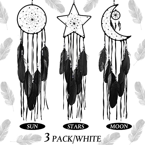 Jetec 3 Pcs Dream Catcher Moon Sun Star Design Handmade Traditional Craft Ornament Wall Art Hanging Home Decoration for Bedroom Room Decor Wedding Halloween Christmas Decorations Gift(Black) - Image 5