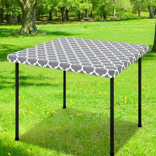 Smiry Rectangle Picnic Table Cover Waterproof Elastic Fitted Camping Tablecloths Wipeable Flannel Backed Vinyl Tablecloth Protector for Indoor Outdoor (Grey 24x24 Inches)