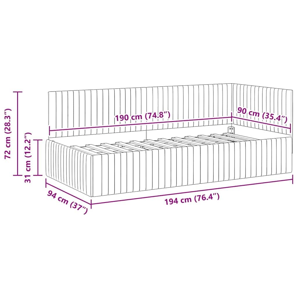 vidaXL Eckbettgestell mit Kopfteil Blau 90 cm x 190 cm Samt, Modernes Schlafzimmer mit vielseitigem Bett und Sofa, platzsparendem rechteckigen Tagesbett-Rahmen