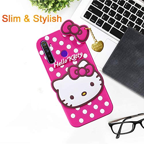 Image of Unirock Hello Kitty Back Case Cover for Realme 5S| 3D Cute Hello Kitty Case |Soft Silicone Rubber Back Cover with Pendant Kitty Cover for Realme 5S (Pink)