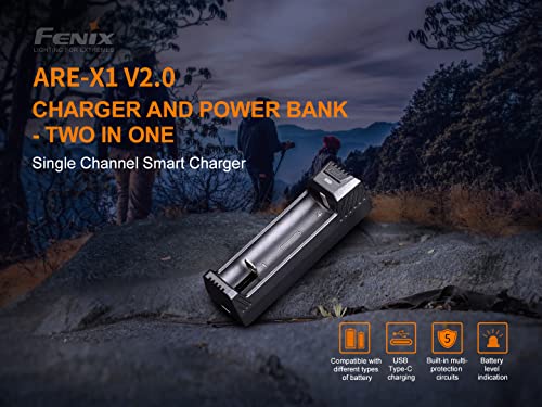 Fenix Are-X1 v2.0, USB-C-Akku-Ladegerät für 18650, 21700 und 26650 Li-Ionen-Akkus, Powerbank-Funktionalität, Multi-Schutz-Schaltungen