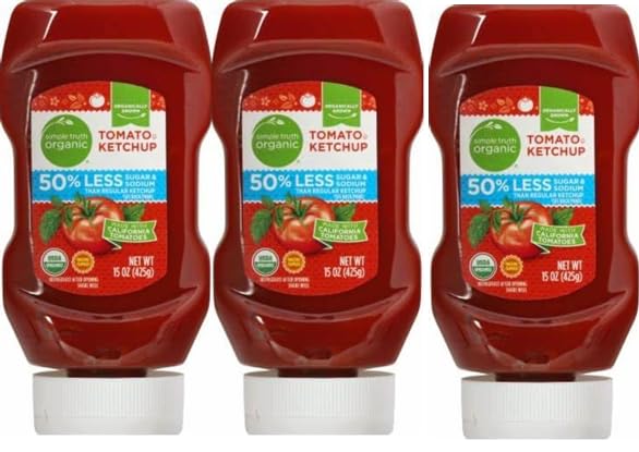 Organic Tomato Ketchup 50% less Sugar & Sodium (Pack Of 3 Bottles,15 oz. Each)