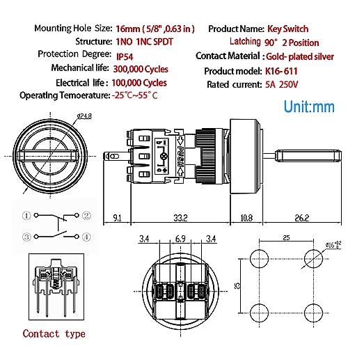 Snapklik.com : On Off Key Switch 2 Position 16mm 5/8