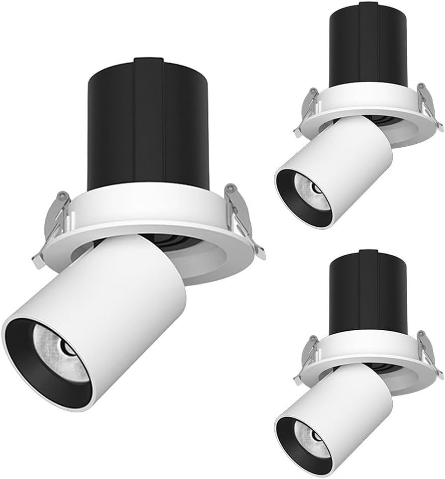 3 Pack Telescopic Anti-Glare Spotlights Round Aluminum Led Downlight Baffle Trim 12 W Gimbal LED Recessed Lighting Adjustable Angle Daylight Retrofit Downlight Cutting Size: 80mm