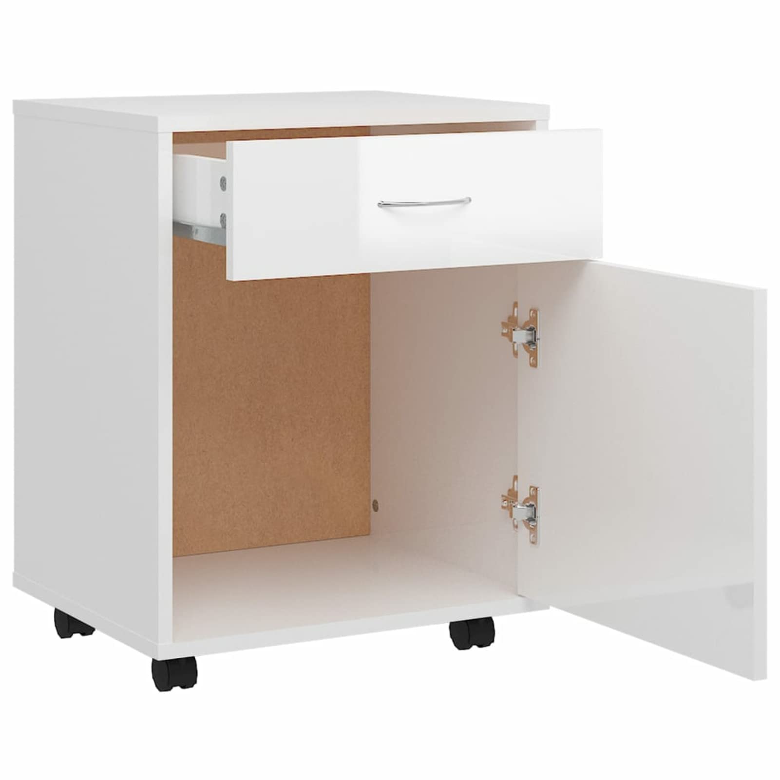 Tidyard Armario con Ruedas Cajonera Escritorio 1 Puerta y 1 cajón, Cajonera Oficina, Armario Archivador, Archivador Oficina,Cajonera Baja, Archivador Cajonera,aglomerado Blanco con Brillo 45x38x54 cm