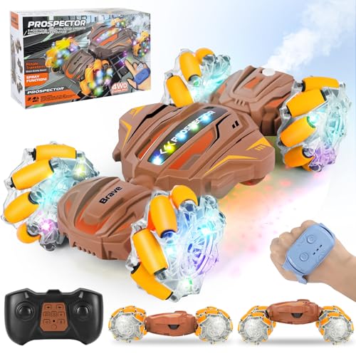 PATEMZON - PATEMZON Voiture Télécommandée Tout Terrain, 4WD 2.4Ghz RC Stunt Car, Voiture télécommandée avec la Main, Lumière et Spray, Rotation à 360°, Cadeau pour Filles Garçons Enfants de 6 8 9+ Ans (Orange) - -29%