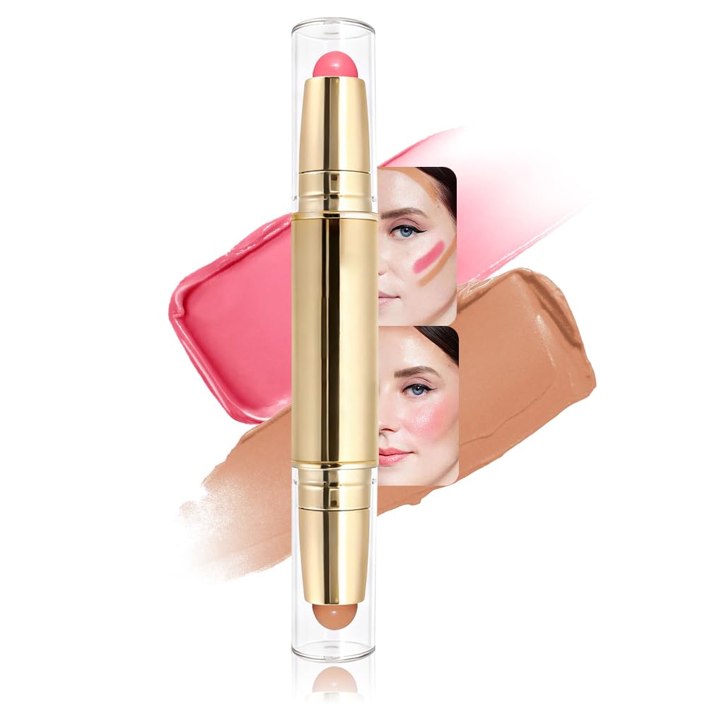 evpct 2In1 Moisturizing Cream Blush & Contour Stick Makeup Multiuse, Blendable Rose & Warm Nude Butter Blush Bronzer Contour Contouring Stick for Cheeks, Natural Radiant Finish, Vegan & Cruelty-Free Blush B-01#: Nuetral Nude & Pink 1 Count (Pack of 1)