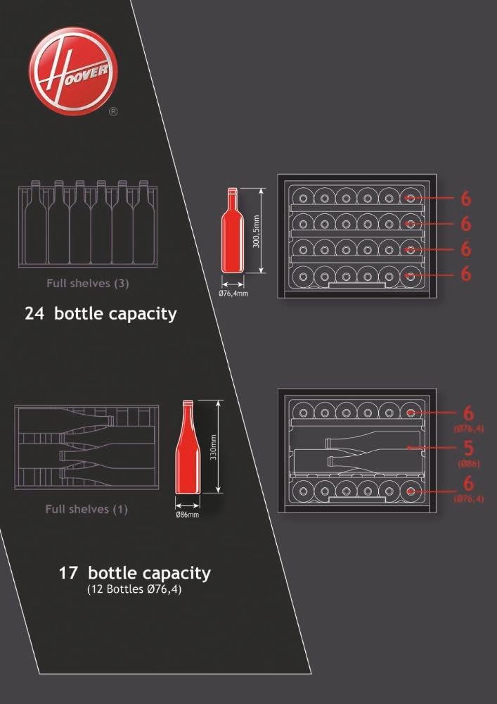 H-WINE 300 HWCB 45 UKBM/1 Built-In Wine Cooler, 24 Bottle Capacity, Single Zone, LED Lighting, Smart Wi-Fi Control, Black, Class F Energy, W x D x H (mm) 590x607x455 — view 3