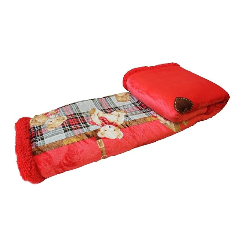 INTRECCI Coperta Plaid in Micropile, Coperta Pile con Pelliccia, Plaid per Divano, Calda, Morbida, 200x220cm, Fantasia Natalizia con Orsetti, Facile da Lavare, Resistente